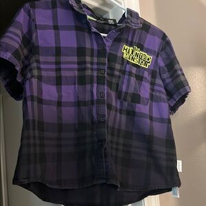 Kids Haunted Mansion Purple Plaid Shirt Size L